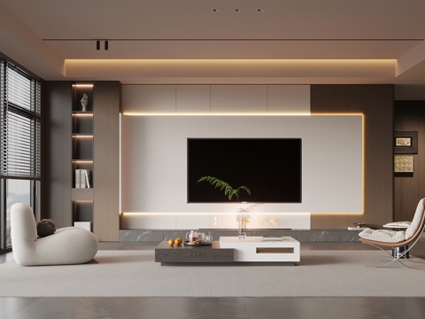  现代意式客厅 电视背景墙 电视柜 沙发茶几组合su模型 