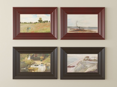 法式装饰挂画 挂画组合su模型