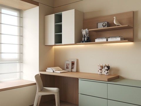 现代书桌一体柜su模型