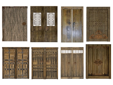 木头门 中式木门 老木门 老木头门 破旧木门 门板 原木门su模型