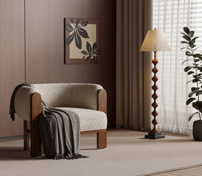 中古风休闲椅 落地灯su模型