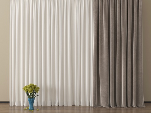  现代窗帘 纱帘 布帘 褶帘3d模型 