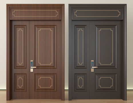 新中式防盗门 通顶门 子母门 入户门su模型