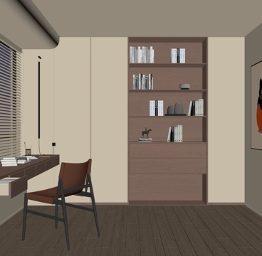 中古风书房 书桌椅 书柜su模型