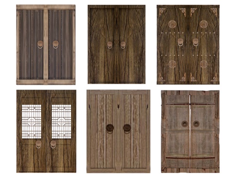 木门 中式木头门 破旧木门 老木门 门板 原木门 老木头门su模型