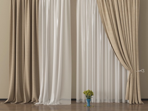  现代窗帘 纱帘 布帘 褶帘3d模型 