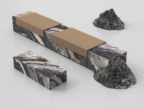 现代户外景观长条石凳su模型