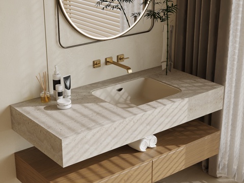 现代浴室柜 洗手台su模型