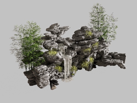  现代园林景观 假山3d模型 