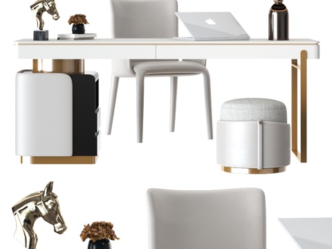  轻奢办公桌 工作桌 电脑桌 大板桌 书桌椅3d模型 