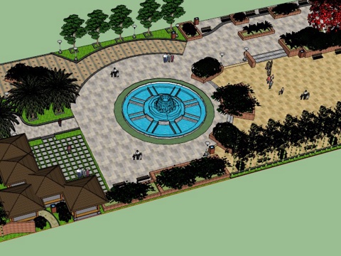  街心花园模型 园林景观模型 广场方案设计 园林方案设计su模型 