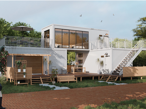 现代集装箱民宿建筑 集装箱咖啡厅su模型