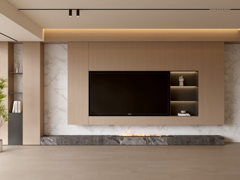 现代客厅 奶油客厅 电视背景墙 客厅背景 奶油风背景墙su模型