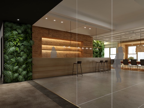  现代民宿酒店大厅3d模型 