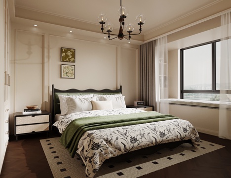 法式卧室 双人床su模型