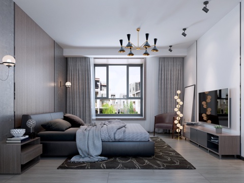  北欧主卧室 主卧 北欧卧室 现代主卧 壁灯 吊灯 落地灯3d模型 