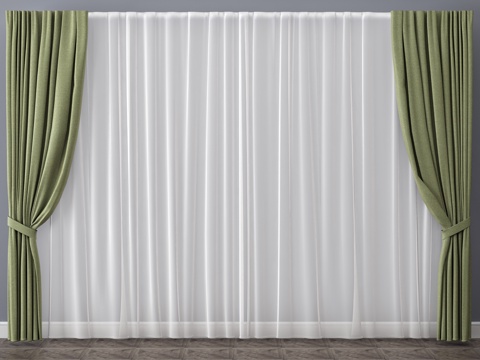  现代窗帘 挂帘 双层帘 纱帘 布帘3d模型 