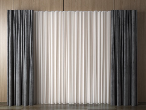  现代窗帘 挂帘 双层帘 纱帘 布帘3d模型 