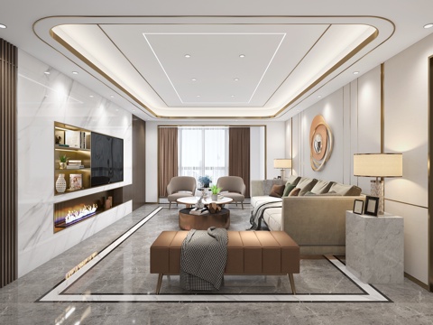  现代客餐厅 沙发茶几组合 餐桌椅 厨房3d模型 