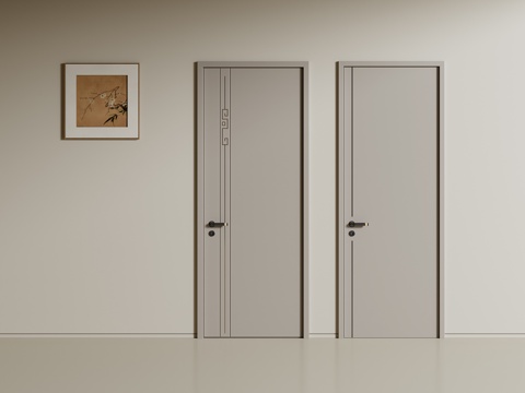 新中式单开门 卧室门 木门su模型