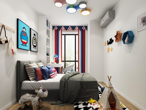  现代儿童房男孩房3d模型 