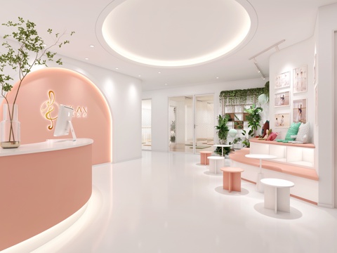  现代舞蹈培训学校 舞蹈教室 前台接待 休息区 等候区3d模型 