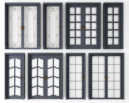  现代灰色玻璃单开 双开门组合3d模型 