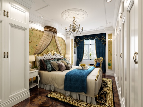  法式卧室 欧式卧室 法式床 欧式床 衣柜3d模型 