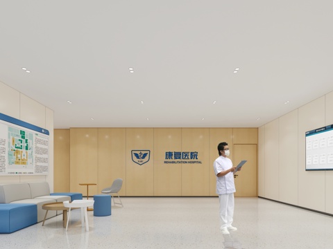 现代医院_医院大厅_医院休息区su模型