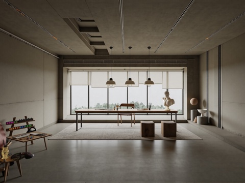 侘寂工业风画室su模型