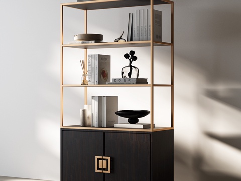 宋氏书柜 新中式书柜 宋氏轻奢书柜 书架 现代书架su模型