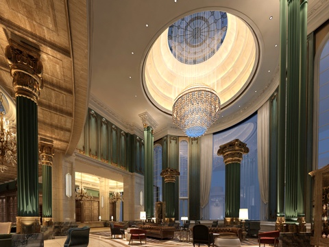  欧式古典工装空间 奢华酒店大堂3d模型 