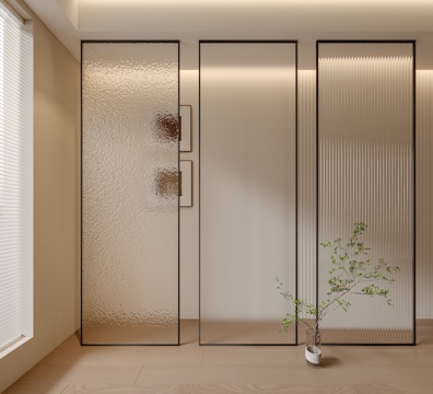  现代玻璃隔断 长虹玻璃 水波纹玻璃隔断 油沙玻璃隔断3d模型 