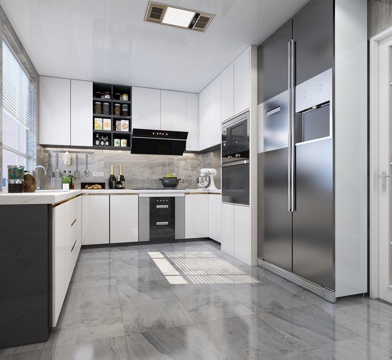  现代厨房 冰箱 油烟机 厨柜3d模型 