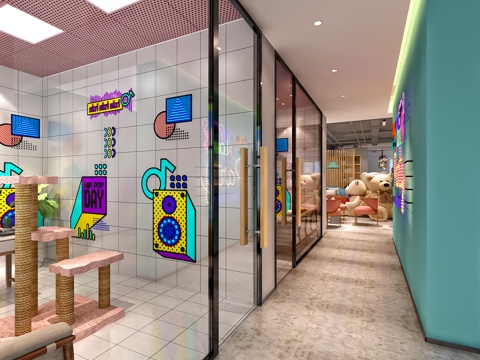  现代宠物店 主播间医疗室椅子 吧台隔断3d模型 