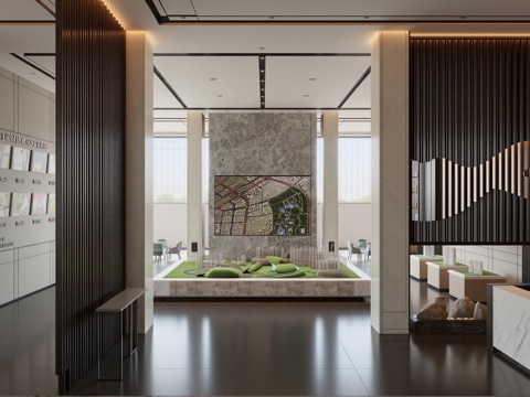 现代售楼处_沙盘区_接待区su模型