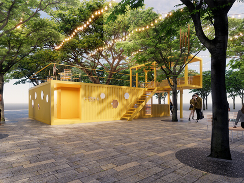 现代集装箱建筑 咖啡厅su模型