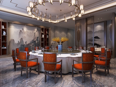  新中式宴会厅包间3d模型 