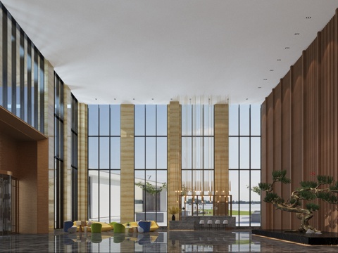  现代酒店大堂设计3d模型 