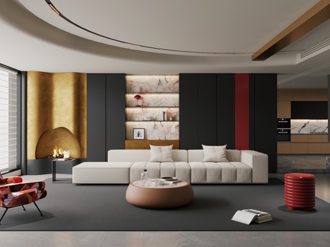  意式轻奢客厅 现代轻奢客厅 大平层3d模型 