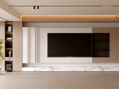 现代客厅 奶油客厅 电视背景墙 客厅背景 奶油风背景墙su模型