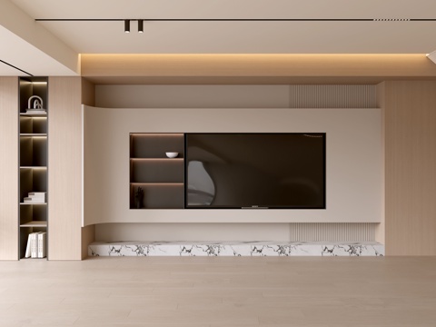 现代客厅 奶油客厅 电视背景墙 客厅背景 奶油风背景墙su模型