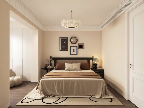  法式卧室 石膏线3d模型 