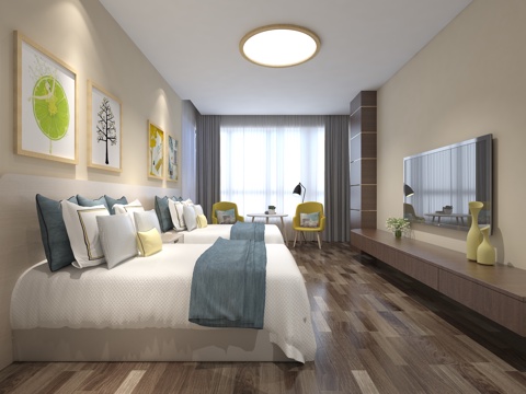  北欧现代北欧酒店客房3d模型3d模型 