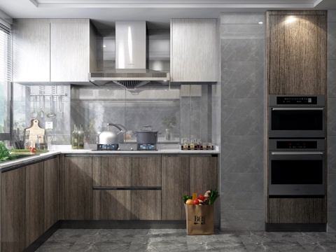  现代风格厨房橱柜 厨房电器 厨房用品3d模型 