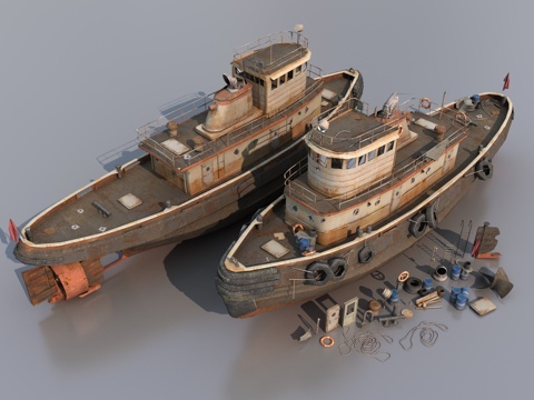  渔船及配件3d模型 