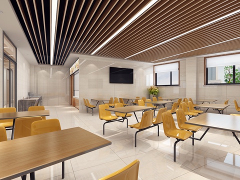  现代食堂 餐厅3d模型 