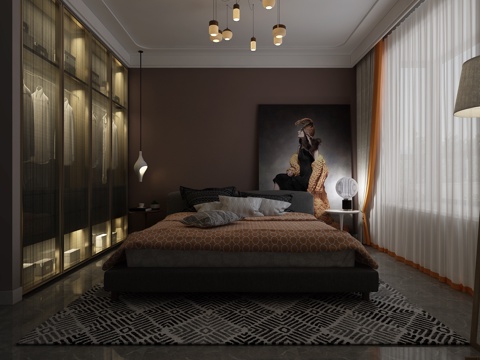  北欧现代主 卧室3d模型 