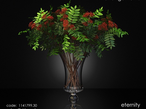  山灰花束插花，永恒碗红浆果3d模型 
