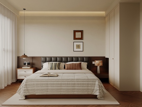  中古风卧室 双人床3d模型 